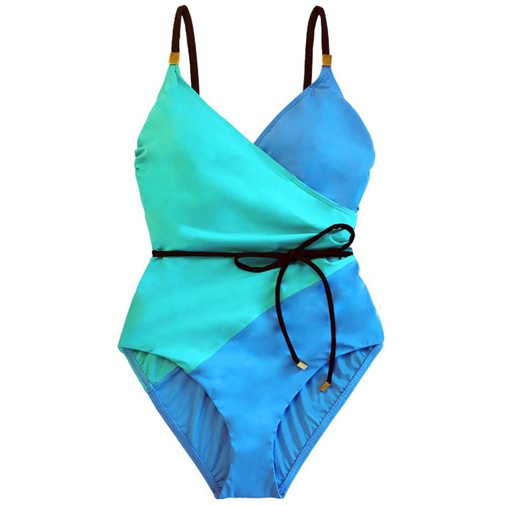 Amoressa Teal/Blue Solitaire Misty Super-flattering One Piece Swimsuit 14